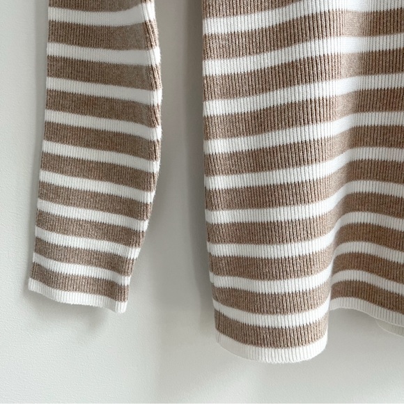 Orvis Ribbed Knit Cotton Blend Turtleneck Sweater Cream Tan Striped M - Picture 4 of 5